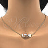 Oro Laminado Pendant Necklace, Gold Filled Style Nameplate and Love Design, White Enamel Finish, Golden Finish, 04.63.1383.20 (01 MM Thickness, 20 Inches Length)
