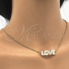 Oro Laminado Pendant Necklace, Gold Filled Style Nameplate and Love Design, White Enamel Finish, Golden Finish, 04.63.1383.20 (01 MM Thickness, 20 Inches Length)