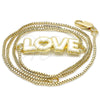 Oro Laminado Pendant Necklace, Gold Filled Style Nameplate and Love Design, White Enamel Finish, Golden Finish, 04.63.1383.20 (01 MM Thickness, 20 Inches Length)