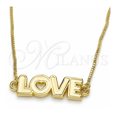 Oro Laminado Pendant Necklace, Gold Filled Style Nameplate and Love Design, White Enamel Finish, Golden Finish, 04.63.1383.20 (01 MM Thickness, 20 Inches Length)