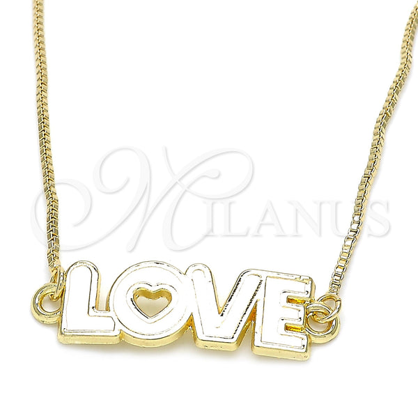 Gold Filled Necklace — Pendant Necklace Nameplate and Love Design White Enamel — main product view — SKU 120865 | Oro Laminado collar — Pendant Necklace Nameplate and Love diseño blanco Enamel — SKU 120865