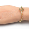 Oro Laminado Fancy Bracelet, Gold Filled Style Tree and Ball Design, with White Cubic Zirconia, Polished, Golden Finish, 03.299.0011.12 (04 MM Thickness, 12 Inches Length)