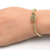 Oro Laminado Adjustable Bolo Bracelet, Gold Filled Style Heart and Ball Design, with White Micro Pave, Polished, Golden Finish, 03.299.0016.11 (04 MM Thickness, 11 Inches Length)