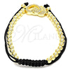 Oro Laminado Adjustable Bolo Bracelet, Gold Filled Style Heart and Ball Design, with White Micro Pave, Polished, Golden Finish, 03.299.0016.11 (04 MM Thickness, 11 Inches Length)