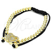 Oro Laminado Adjustable Bolo Bracelet, Gold Filled Style Heart and Ball Design, with White Micro Pave, Polished, Golden Finish, 03.299.0016.11 (04 MM Thickness, 11 Inches Length)