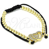 Oro Laminado Adjustable Bolo Bracelet, Gold Filled Style Heart and Ball Design, with White Micro Pave, Polished, Golden Finish, 03.299.0016.11 (04 MM Thickness, 11 Inches Length)