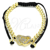 Oro Laminado Adjustable Bolo Bracelet, Gold Filled Style Heart and Ball Design, with White Micro Pave, Polished, Golden Finish, 03.299.0016.11 (04 MM Thickness, 11 Inches Length)