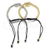 Oro Laminado Adjustable Bolo Bracelet, Gold Filled Style Heart and Ball Design, with White Micro Pave, Polished, Golden Finish, 03.299.0016.11 (04 MM Thickness, 11 Inches Length)