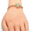 Oro Laminado Fancy Bracelet, Gold Filled Style Little Girl and Ball Design, with White Micro Pave, Polished, Golden Finish, 03.299.0018.11 (04 MM Thickness, 11 Inches Length)