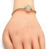 Oro Laminado Fancy Bracelet, Gold Filled Style Little Girl and Ball Design, with White Micro Pave, Polished, Golden Finish, 03.299.0018.11 (04 MM Thickness, 11 Inches Length)