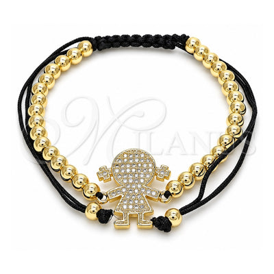 Oro Laminado Fancy Bracelet, Gold Filled Style Little Girl and Ball Design, with White Micro Pave, Polished, Golden Finish, 03.299.0018.11 (04 MM Thickness, 11 Inches Length)