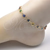 Oro Laminado Fancy Anklet, Gold Filled Style Evil Eye Design, Multicolor Resin Finish, Golden Finish, 5.039.005.3.10 (07 MM Thickness, 10 Inches Length)