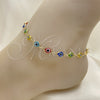 Oro Laminado Fancy Anklet, Gold Filled Style Evil Eye Design, Multicolor Resin Finish, Golden Finish, 5.039.005.3.10 (07 MM Thickness, 10 Inches Length)