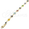 Oro Laminado Fancy Anklet, Gold Filled Style Evil Eye Design, Multicolor Resin Finish, Golden Finish, 5.039.005.3.10 (07 MM Thickness, 10 Inches Length)