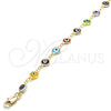 Oro Laminado Fancy Anklet, Gold Filled Style Evil Eye Design, Multicolor Resin Finish, Golden Finish, 5.039.005.3.10 (07 MM Thickness, 10 Inches Length)