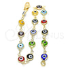Oro Laminado Fancy Anklet, Gold Filled Style Evil Eye Design, Multicolor Resin Finish, Golden Finish, 5.039.005.3.10 (07 MM Thickness, 10 Inches Length)