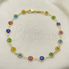 Oro Laminado Fancy Anklet, Gold Filled Style Evil Eye Design, Multicolor Resin Finish, Golden Finish, 5.039.005.3.10 (07 MM Thickness, 10 Inches Length)