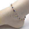 Oro Laminado Fancy Anklet, Gold Filled Style Evil Eye Design, Blue Resin Finish, Golden Finish, 5.039.005.1.10 (07 MM Thickness, 10 Inches Length)