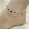Oro Laminado Fancy Anklet, Gold Filled Style Evil Eye Design, Blue Resin Finish, Golden Finish, 5.039.005.1.10 (07 MM Thickness, 10 Inches Length)