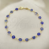 Oro Laminado Fancy Anklet, Gold Filled Style Evil Eye Design, Blue Resin Finish, Golden Finish, 5.039.005.1.10 (07 MM Thickness, 10 Inches Length)