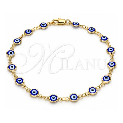 Oro Laminado Fancy Anklet, Gold Filled Style Evil Eye Design, Blue Resin Finish, Golden Finish, 5.039.005.1.10 (07 MM Thickness, 10 Inches Length)