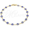 Oro Laminado Fancy Anklet, Gold Filled Style Evil Eye Design, Blue Resin Finish, Golden Finish, 5.039.005.1.10 (07 MM Thickness, 10 Inches Length)