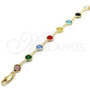 Oro Laminado Fancy Bracelet, Gold Filled Style with Multicolor Crystal, Polished, Golden Finish, 03.326.0001.07 (07 MM Thickness, 7 Inches Length)