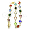 Oro Laminado Fancy Bracelet, Gold Filled Style with Multicolor Crystal, Polished, Golden Finish, 03.326.0001.07 (07 MM Thickness, 7 Inches Length)