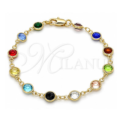 Oro Laminado Fancy Bracelet, Gold Filled Style with Multicolor Crystal, Polished, Golden Finish, 03.326.0001.07 (07 MM Thickness, 7 Inches Length)