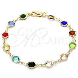 Gold Filled Bracelet — Fancy Bracelet with Multicolor Crystal Polished 03. 07 — main product view — SKU 120889 | Oro Laminado brazalete — elegante Bracelet with Multicolor cristal pulido 03. 07 — SKU 120889
