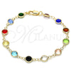 Oro Laminado Fancy Bracelet, Gold Filled Style with Multicolor Crystal, Polished, Golden Finish, 03.326.0001.07 (07 MM Thickness, 7 Inches Length)