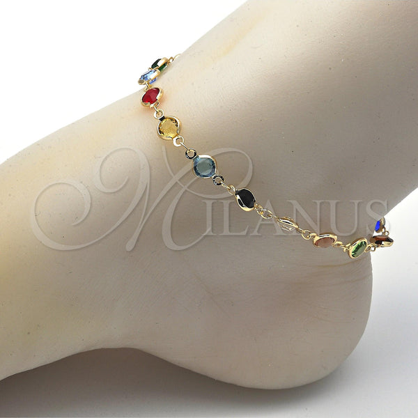 Gold Filled Anklet — Fancy Anklet with Multicolor Crystal Polished 03. 07 — alternate product view — SKU 120890 | Oro Laminado tobillera — elegante Anklet with Multicolor cristal pulido 03. 07 — SKU 120890