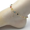 Oro Laminado Fancy Anklet, Gold Filled Style with Multicolor Crystal, Polished, Golden Finish, 03.326.0001.10 (07 MM Thickness, 10 Inches Length)
