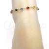 Oro Laminado Fancy Anklet, Gold Filled Style with Multicolor Crystal, Polished, Golden Finish, 03.326.0001.10 (07 MM Thickness, 10 Inches Length)
