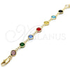 Oro Laminado Fancy Anklet, Gold Filled Style with Multicolor Crystal, Polished, Golden Finish, 03.326.0001.10 (07 MM Thickness, 10 Inches Length)