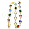 Oro Laminado Fancy Anklet, Gold Filled Style with Multicolor Crystal, Polished, Golden Finish, 03.326.0001.10 (07 MM Thickness, 10 Inches Length)