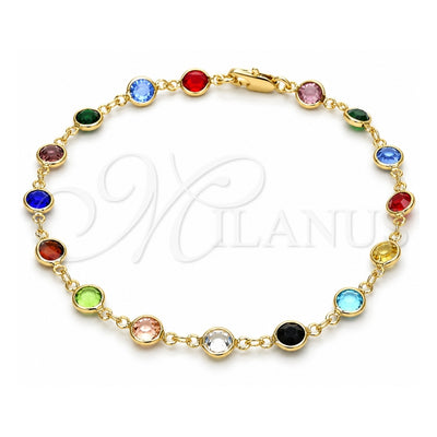 Oro Laminado Fancy Anklet, Gold Filled Style with Multicolor Crystal, Polished, Golden Finish, 03.326.0001.10 (07 MM Thickness, 10 Inches Length)