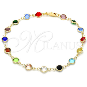 Gold Filled Anklet — Fancy Anklet with Multicolor Crystal Polished 03. 07 — main product view — SKU 120890 | Oro Laminado tobillera — elegante Anklet with Multicolor cristal pulido 03. 07 — SKU 120890
