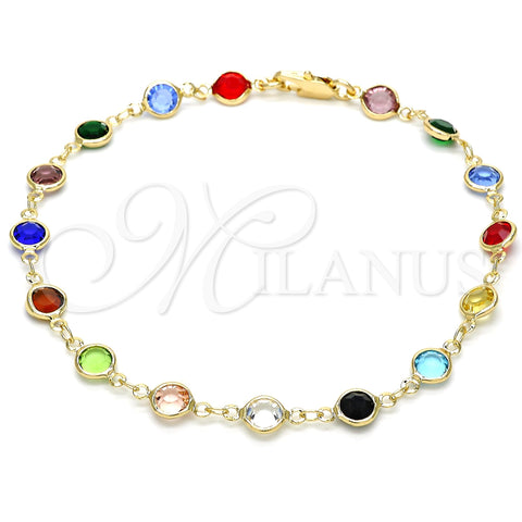 Oro Laminado Fancy Anklet, Gold Filled Style with Multicolor Crystal, Polished, Golden Finish, 03.326.0001.10 (07 MM Thickness, 10 Inches Length)
