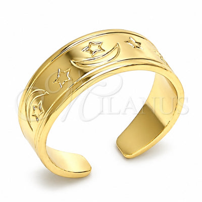 Oro Laminado Toe Ring, Gold Filled Style Moon and Star Design, Polished, Golden Finish, 01.117.0004 (One size fits all)