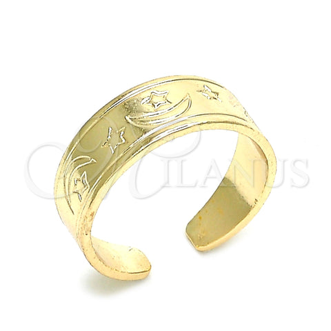 Oro Laminado Toe Ring, Gold Filled Style Moon and Star Design, Polished, Golden Finish, 01.117.0004 (One size fits all)