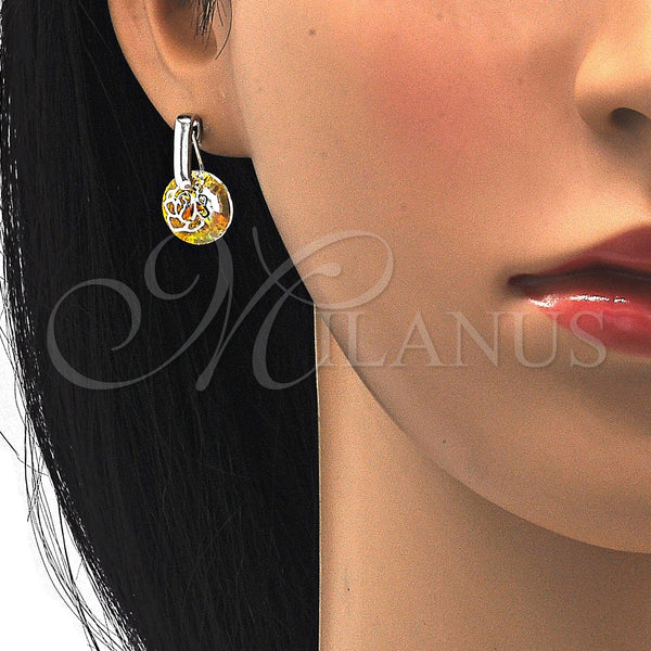 White Gold Filled Ring — Dangle Earring Flower Design with Aurore Boreale Swarovski — alternate product view — SKU 120912 | Oro Laminado Blanco anillo — Dangle Earring flor diseño with Aurore Boreale Swarovski — SKU 120912