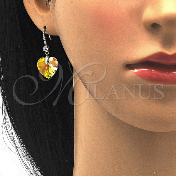 White Gold Filled Ring — Dangle Earring Heart Design with Aurore Boreale Swarovski — alternate product view — SKU 120914 | Oro Laminado Blanco anillo — Dangle Earring corazón diseño with Aurore Boreale Swarovski — SKU 120914