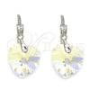 Rhodium Gold Filled Dangle Earring, Heart Design, with Aurore Boreale Swarovski Crystals and White Cubic Zirconia, Polished, Rhodium Finish, 02.26.0256