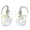 Rhodium Gold Filled Dangle Earring, Heart Design, with Aurore Boreale Swarovski Crystals and White Cubic Zirconia, Polished, Rhodium Finish, 02.26.0256