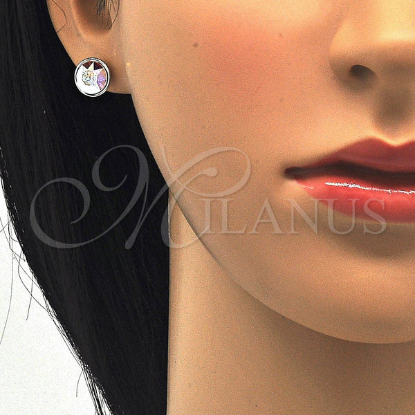 White Gold Filled Ring — Stud Earring with Aurore Boreale Swarovski Crystals Polished — alternate product view — SKU 120925 | Oro Laminado Blanco anillo — Stud Earring with Aurore Boreale Swarovski Crystals pulido — SKU 120925