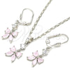Rhodium Gold Filled Earring and Pendant Adult Set, Bow Design, with Pink and White Cubic Zirconia, Polished, Rhodium Finish, 10.221.0010.4