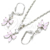 Rhodium Gold Filled Earring and Pendant Adult Set, Bow Design, with Pink and White Cubic Zirconia, Polished, Rhodium Finish, 10.221.0010.4