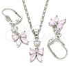 Rhodium Gold Filled Earring and Pendant Adult Set, Bow Design, with Pink and White Cubic Zirconia, Polished, Rhodium Finish, 10.221.0010.4