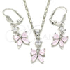 Rhodium Gold Filled Earring and Pendant Adult Set, Bow Design, with Pink and White Cubic Zirconia, Polished, Rhodium Finish, 10.221.0010.4